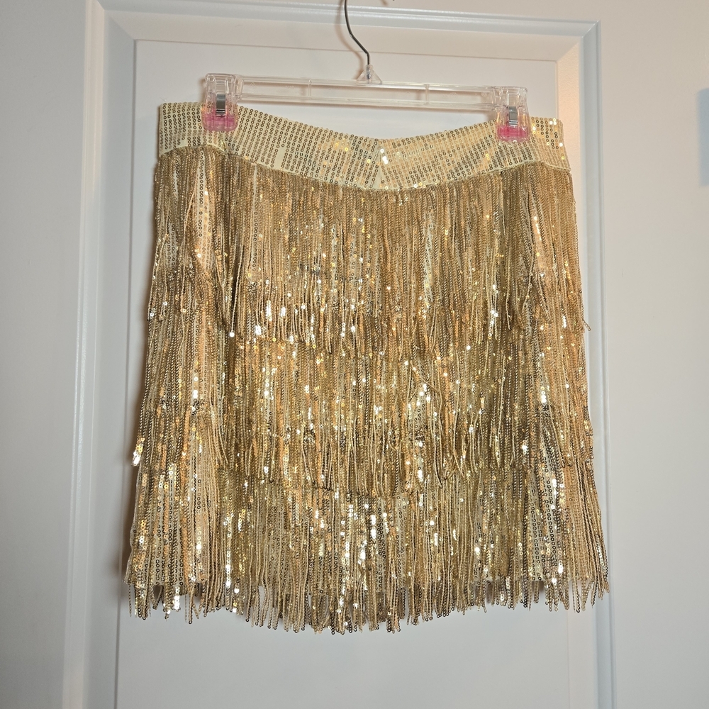 Gold Sequin Fringe Skirt